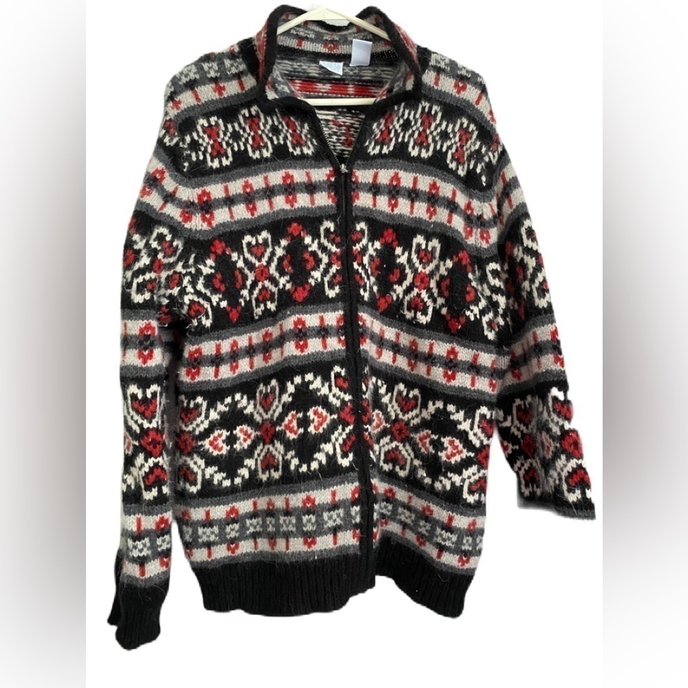 Vintage Snowflake Nordic Fair Isle Lambswool Zip Jacket XL